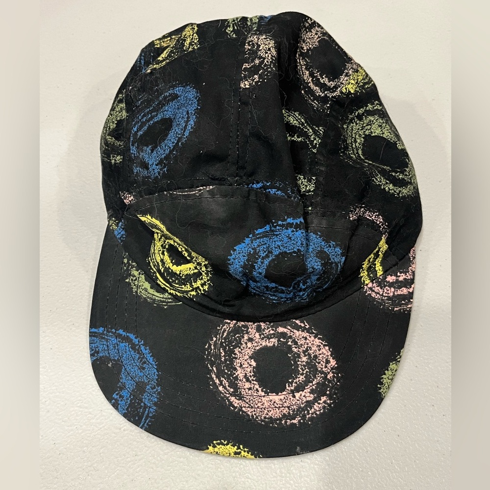 Vintage 90’s Neon Abstract Swirls Skater 5 Panal Hat Painters Cap Made In USA